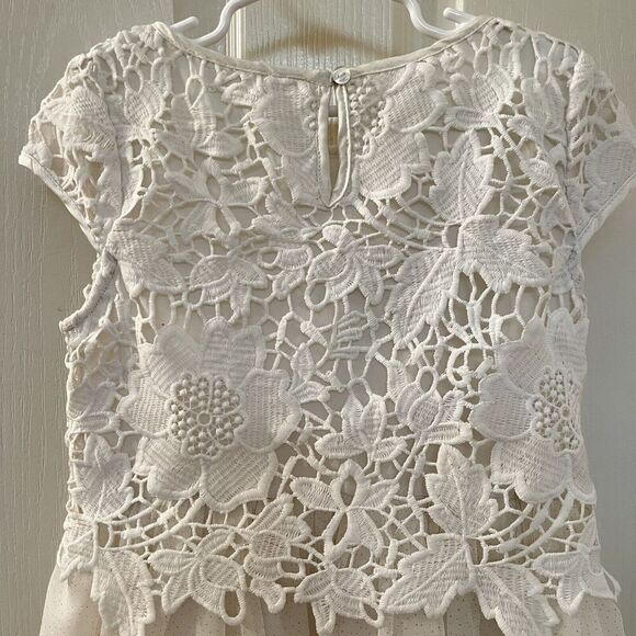 H&M Cream Floral Lace and Tulle Dress Gold Glitter Holiday Girls Size 8-9 - Picture 12 of 13
